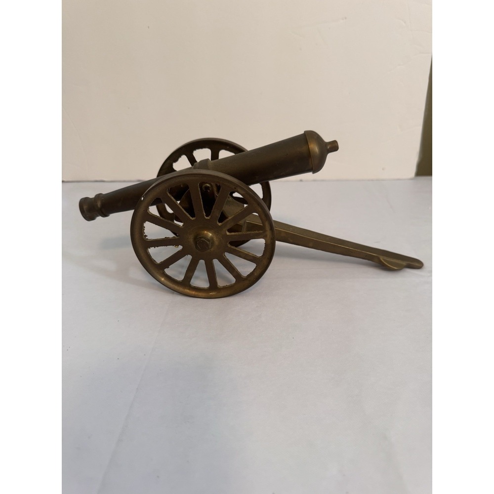 Vintage Brass Field Cannon Replica Carriage Desk Decor Moving Wheels Military - Picture 3 of 6